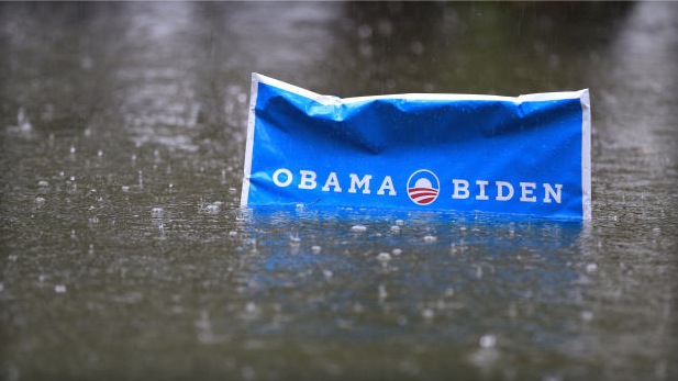 Obama sign rises above Sandy's stormwater