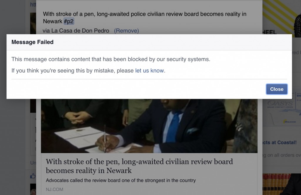 Facebook blocks sharing of civilian police review board signing