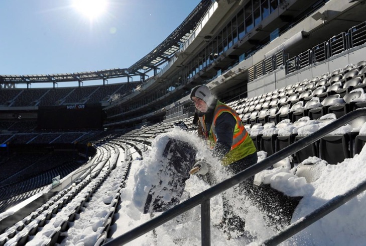 snow shoveling at MetLife Stadium