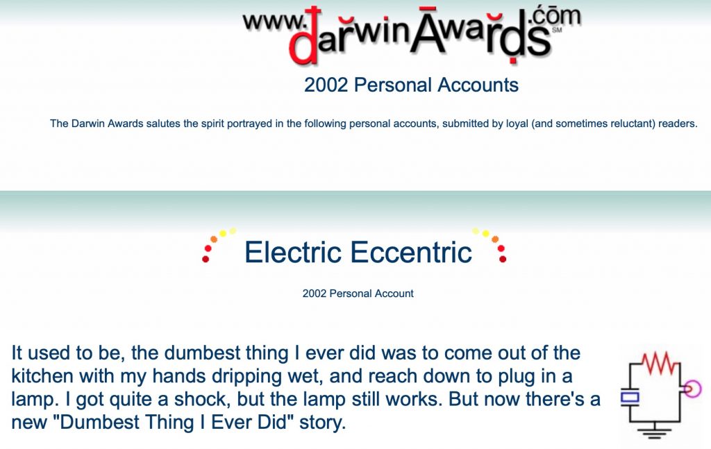 Screenshot of Darwin Awards page